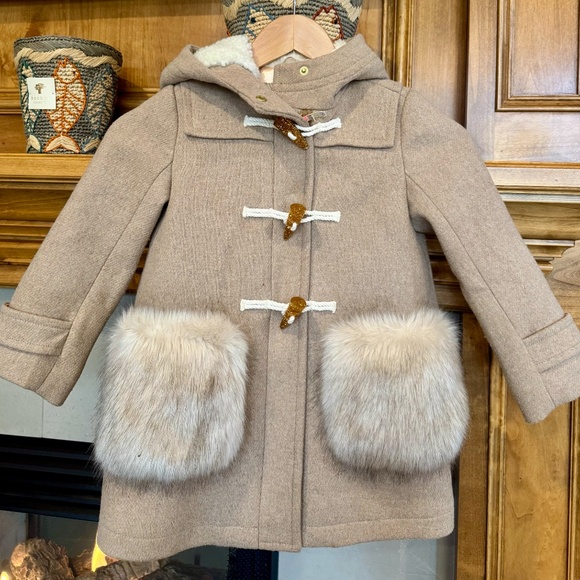 J.Crew wool blend color camel size 5. Faux-fur front pockets. - Picture 2 of 7